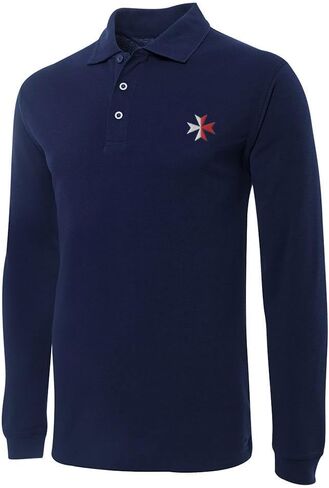 Men's Polo Shirts Maltese Knights Templar Cross Embroidered Casual Long Sleeve Polo Shirt for Men Golf Shirts for Men in Saudi Arabia