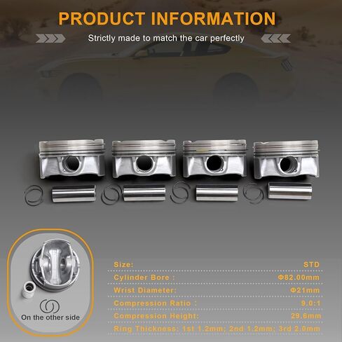 32213692 32213040 31375565 4Pcs Pistons & Piston Rings Set STD 82.0mm 2.0T Compatible with Volvo S60 S90 XC60 XC40 XC90 V40 V60 V90 B4204T 2014-2020 in Kuwait