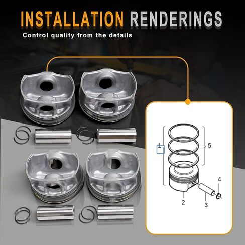 32213692 32213040 31375565 4Pcs Pistons & Piston Rings Set STD 82.0mm 2.0T Compatible with Volvo S60 S90 XC60 XC40 XC90 V40 V60 V90 B4204T 2014-2020 in Kuwait
