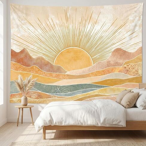 lifeel boho الشمس نسيج الجبل، خمر الحد الأدنى غروب الشمس هندسية البوهيمية الفن التجريدي المفروشات لغرفة النوم غرفة المعيشة، 36x48 بوصة in Kuwait