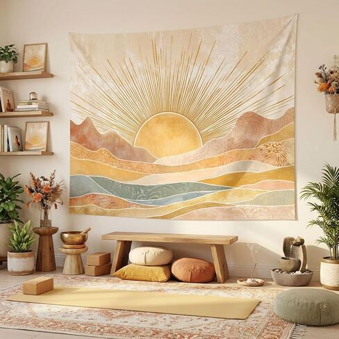 lifeel boho الشمس نسيج الجبل، خمر الحد الأدنى غروب الشمس هندسية البوهيمية الفن التجريدي المفروشات لغرفة النوم غرفة المعيشة، 36x48 بوصة in Kuwait
