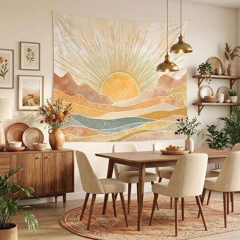 lifeel boho الشمس نسيج الجبل، خمر الحد الأدنى غروب الشمس هندسية البوهيمية الفن التجريدي المفروشات لغرفة النوم غرفة المعيشة، 36x48 بوصة in Kuwait