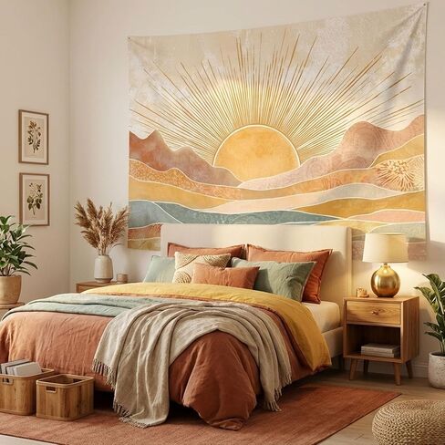 lifeel boho الشمس نسيج الجبل، خمر الحد الأدنى غروب الشمس هندسية البوهيمية الفن التجريدي المفروشات لغرفة النوم غرفة المعيشة، 36x48 بوصة in Kuwait
