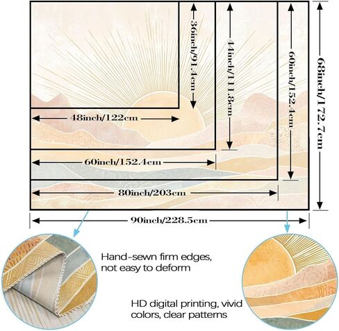 lifeel boho الشمس نسيج الجبل، خمر الحد الأدنى غروب الشمس هندسية البوهيمية الفن التجريدي المفروشات لغرفة النوم غرفة المعيشة، 36x48 بوصة in Kuwait