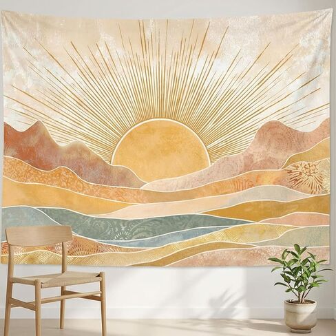 lifeel boho الشمس نسيج الجبل، خمر الحد الأدنى غروب الشمس هندسية البوهيمية الفن التجريدي المفروشات لغرفة النوم غرفة المعيشة، 36x48 بوصة in Kuwait