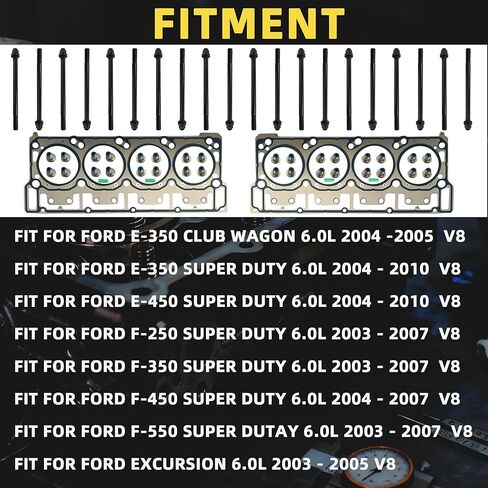 6.0 مجموعة حشية الرأس مع مجموعة مسامير الرأس (18 مللي متر) مناسبة لفورد F250 F350 F450 F-550 2003-2010 6.0L 8C3Z6250A HSU26374 in Kuwait