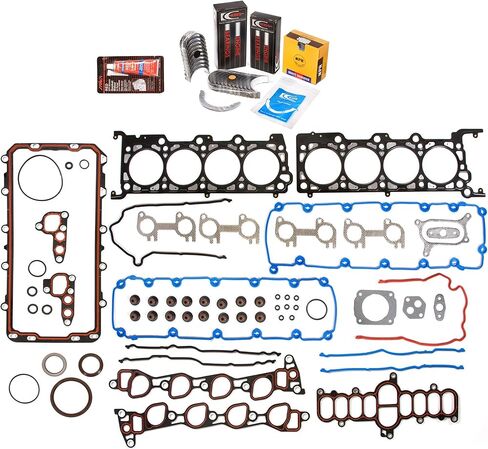 طقم إعادة تدوير محرك Evergreen FSBRR8-21203 متوافق مع 97-99 Ford E150 E250 F150 F250 4.6 SOHC WINDSOR مجموعة حشية كاملة، محامل قضيب رئيسية ذات حجم قياسي، حلقات مكبس ذات حجم قياسي in Saudi Arabia