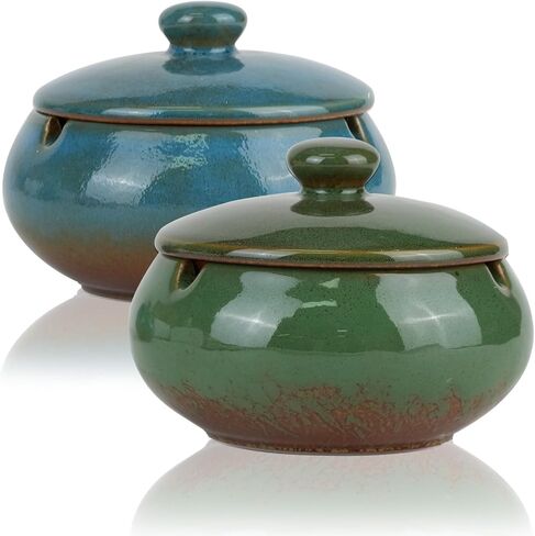 Ceramic Ashtray with Lid, Windproof Cigarette Ashtray for Indoor or Outdoor Use, Portable Decorative Ashtray Holder, Smoking Ash Tray for Decor Home, Desktop, Office, Patio, Parties in Kuwait