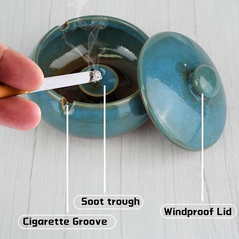 Ceramic Ashtray with Lid, Windproof Cigarette Ashtray for Indoor or Outdoor Use, Portable Decorative Ashtray Holder, Smoking Ash Tray for Decor Home, Desktop, Office, Patio, Parties in Kuwait