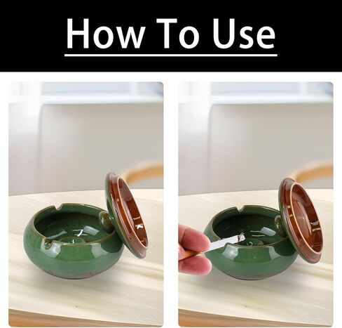 Ceramic Ashtray with Lid, Windproof Cigarette Ashtray for Indoor or Outdoor Use, Portable Decorative Ashtray Holder, Smoking Ash Tray for Decor Home, Desktop, Office, Patio, Parties in Kuwait