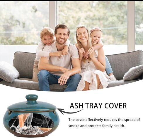 Ceramic Ashtray with Lid, Windproof Cigarette Ashtray for Indoor or Outdoor Use, Portable Decorative Ashtray Holder, Smoking Ash Tray for Decor Home, Desktop, Office, Patio, Parties in Kuwait
