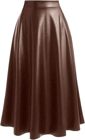 Women's Plus Size Faux Leather Skirt Fall Casual High Waisted A Line Going Out Long Skirts in Saudi Arabia