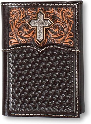 ARIAT Western Wallet Mens Trifold Cross Filigree Medium Brown A3557344 in Saudi Arabia