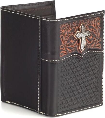 ARIAT Western Wallet Mens Trifold Cross Filigree Medium Brown A3557344 in Saudi Arabia