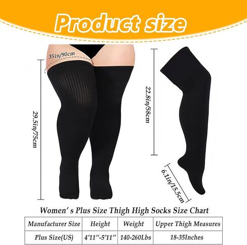 Plus Size Thigh High Socks for Women Extra Long Thick Knit Over The Knee Stockings Thighs Warm Boot Socks Leg Warmers Black in Saudi Arabia