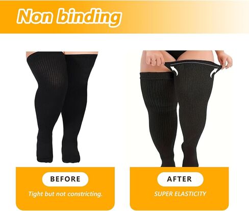 Plus Size Thigh High Socks for Women Extra Long Thick Knit Over The Knee Stockings Thighs Warm Boot Socks Leg Warmers Black in Saudi Arabia