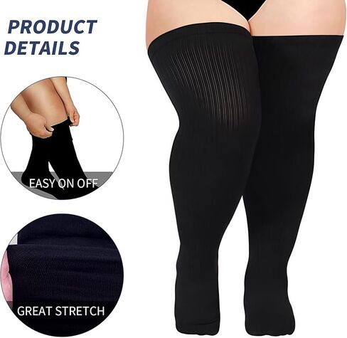 Plus Size Thigh High Socks for Women Extra Long Thick Knit Over The Knee Stockings Thighs Warm Boot Socks Leg Warmers Black in Saudi Arabia
