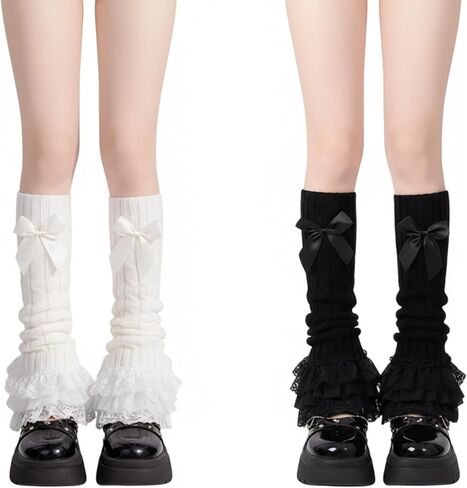 2 Pairs 20inch Lace Leg Warmers, Cute Leg Warmers Y2k, Lolita Accessories, Kawaii Cute Y2k Bow Lace Knee Socks for Lolita in Saudi Arabia