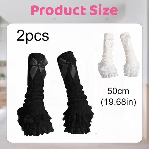2 Pairs 20inch Lace Leg Warmers, Cute Leg Warmers Y2k, Lolita Accessories, Kawaii Cute Y2k Bow Lace Knee Socks for Lolita in Saudi Arabia