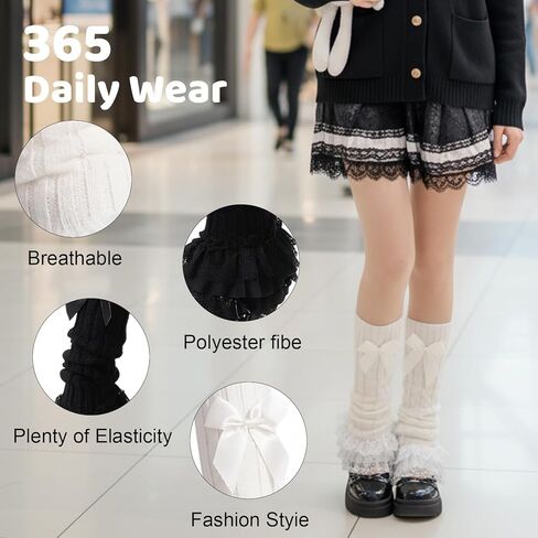 2 Pairs 20inch Lace Leg Warmers, Cute Leg Warmers Y2k, Lolita Accessories, Kawaii Cute Y2k Bow Lace Knee Socks for Lolita in Saudi Arabia