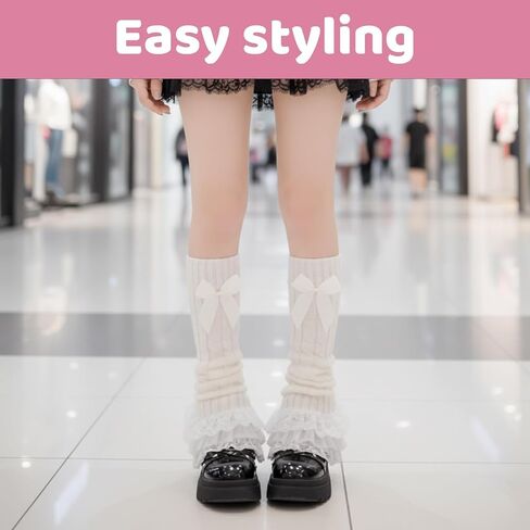 2 Pairs 20inch Lace Leg Warmers, Cute Leg Warmers Y2k, Lolita Accessories, Kawaii Cute Y2k Bow Lace Knee Socks for Lolita in Saudi Arabia