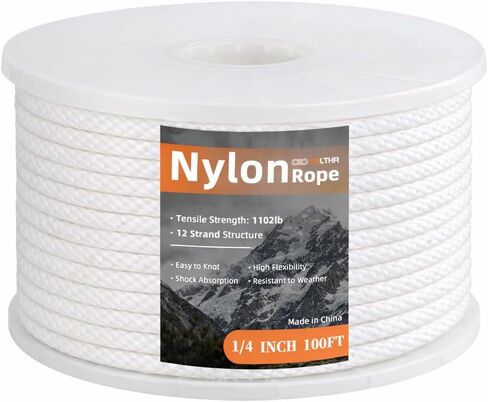 White Nylon Rope 1/8inch 100ft Braided Multi-Purpose Ropes for Outdoor& Indoor Heavy Duty for Camping, Boat, Garden, Clothesline, Marine, Soft & Flexible, High Tensile Strength in Kuwait