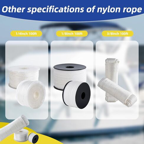 White Nylon Rope 1/8inch 100ft Braided Multi-Purpose Ropes for Outdoor& Indoor Heavy Duty for Camping, Boat, Garden, Clothesline, Marine, Soft & Flexible, High Tensile Strength in Kuwait