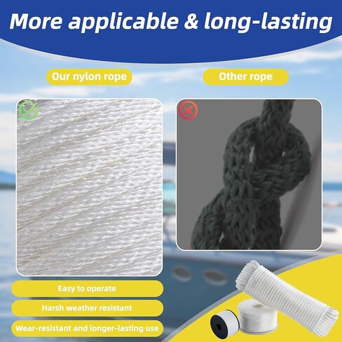 White Nylon Rope 1/8inch 100ft Braided Multi-Purpose Ropes for Outdoor& Indoor Heavy Duty for Camping, Boat, Garden, Clothesline, Marine, Soft & Flexible, High Tensile Strength in Kuwait