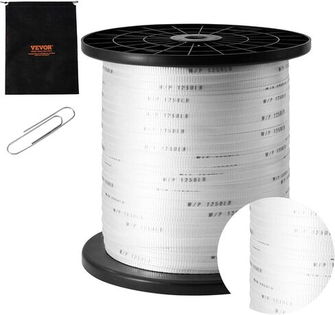 VEVOR Polyester Pull Tape, 1/2" x 1053' Mule Tape Flat Rope, 1250 lbf Tensile Capacity, Printed Webbing Cable Pulling Tape for Packaging, Gardening, Commercial Electrical, Conduit Work, White in Saudi Arabia