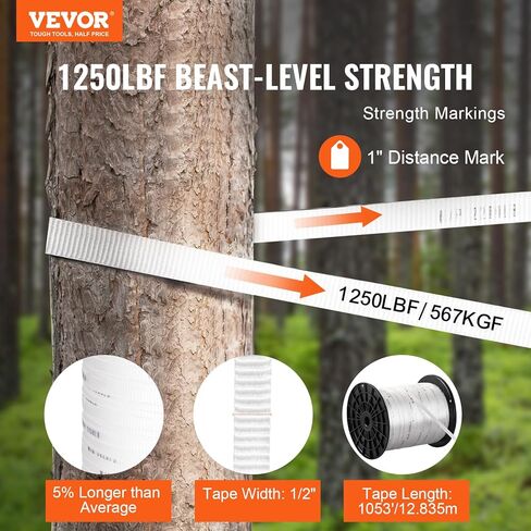 VEVOR Polyester Pull Tape, 1/2" x 1053' Mule Tape Flat Rope, 1250 lbf Tensile Capacity, Printed Webbing Cable Pulling Tape for Packaging, Gardening, Commercial Electrical, Conduit Work, White in Saudi Arabia