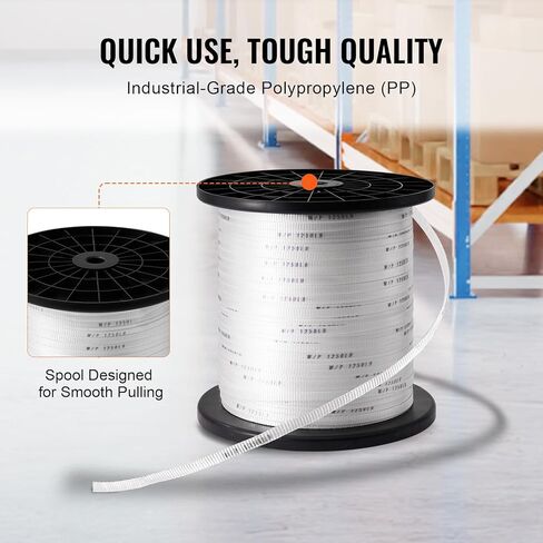 VEVOR Polyester Pull Tape, 1/2" x 1053' Mule Tape Flat Rope, 1250 lbf Tensile Capacity, Printed Webbing Cable Pulling Tape for Packaging, Gardening, Commercial Electrical, Conduit Work, White in Saudi Arabia