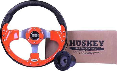 Huskey 12.5 Inch Orange Golf Cart Steering Wheel For Club Car Precedent 2004-Up Gas & Electric Models, Classic SS Center Logo, Brushed Aluminum Spokes and Anti-Slip Grip with Adapter in Saudi Arabia