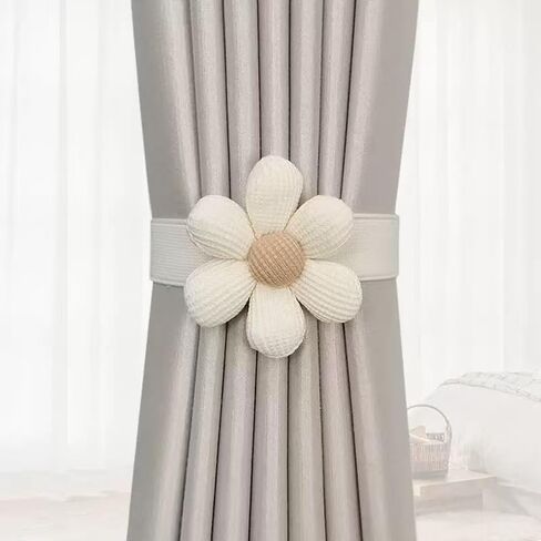 قطعتان من أربطة ستائر الحبال: حبل من الجوت بتصميم زهور، نمط بسيط وأنيق، حوامل ستائر DIY لتزيين الجدران في المنازل أو المكاتب (بيج) in Kuwait