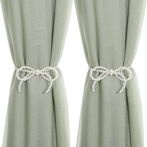 Grevosea 2 Pack Bow Curtain Tiebacks, Magnetic Curtain Tie Backs Elegant Decorative Curtain Holders No Drill Curtain Holdbacks for Living Room Bedroom Bathroom Farmhouse Home Decor in Saudi Arabia