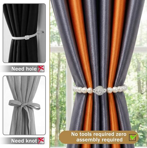 Grevosea 2 Pack Bow Curtain Tiebacks, Magnetic Curtain Tie Backs Elegant Decorative Curtain Holders No Drill Curtain Holdbacks for Living Room Bedroom Bathroom Farmhouse Home Decor in Saudi Arabia