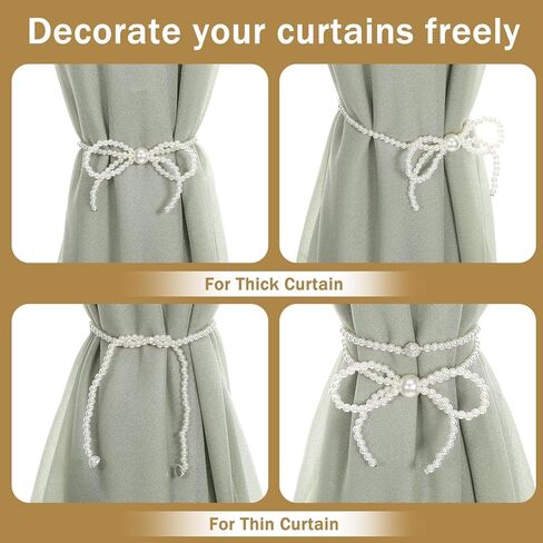 Grevosea 2 Pack Bow Curtain Tiebacks, Magnetic Curtain Tie Backs Elegant Decorative Curtain Holders No Drill Curtain Holdbacks for Living Room Bedroom Bathroom Farmhouse Home Decor in Saudi Arabia