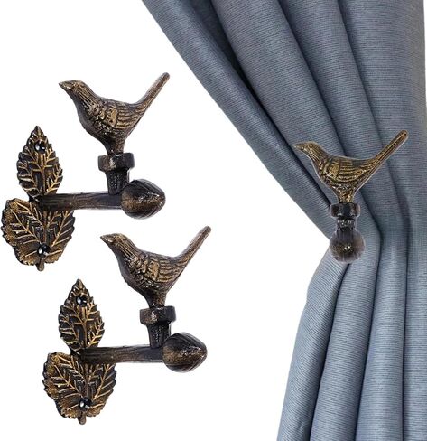 Bird Curtain Holdbacks Set of 2 – Rustic Metal Curtain Tiebacks for Wall Mount – Decorative Drapery Hold Back Hooks for Living Room, Bedroom, Office – Vintage Curtain Holder for Window in Kuwait