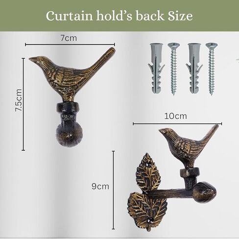 Bird Curtain Holdbacks Set of 2 – Rustic Metal Curtain Tiebacks for Wall Mount – Decorative Drapery Hold Back Hooks for Living Room, Bedroom, Office – Vintage Curtain Holder for Window in Kuwait