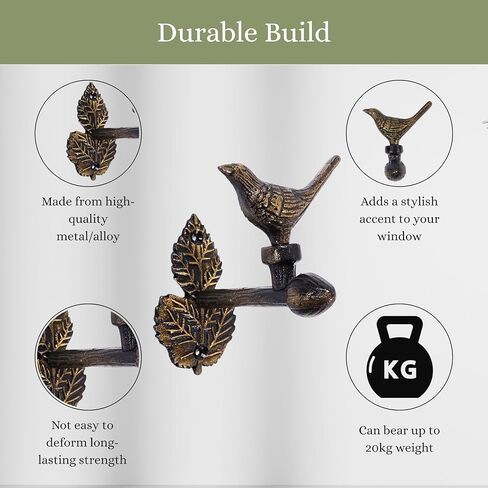 Bird Curtain Holdbacks Set of 2 – Rustic Metal Curtain Tiebacks for Wall Mount – Decorative Drapery Hold Back Hooks for Living Room, Bedroom, Office – Vintage Curtain Holder for Window in Kuwait