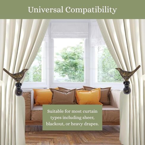 Bird Curtain Holdbacks Set of 2 – Rustic Metal Curtain Tiebacks for Wall Mount – Decorative Drapery Hold Back Hooks for Living Room, Bedroom, Office – Vintage Curtain Holder for Window in Kuwait