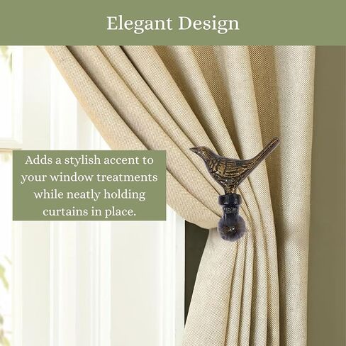 Bird Curtain Holdbacks Set of 2 – Rustic Metal Curtain Tiebacks for Wall Mount – Decorative Drapery Hold Back Hooks for Living Room, Bedroom, Office – Vintage Curtain Holder for Window in Kuwait