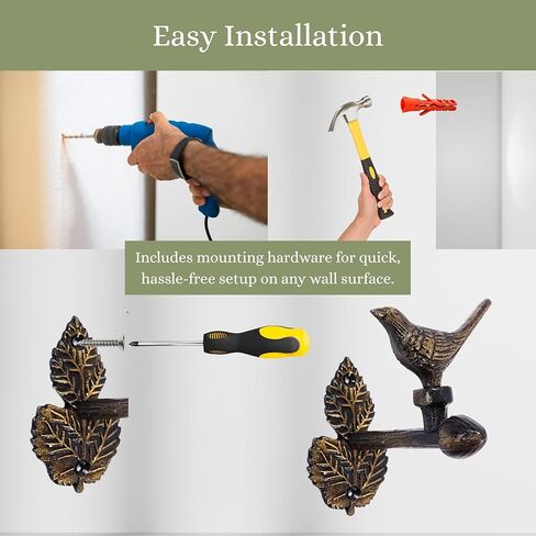 Bird Curtain Holdbacks Set of 2 – Rustic Metal Curtain Tiebacks for Wall Mount – Decorative Drapery Hold Back Hooks for Living Room, Bedroom, Office – Vintage Curtain Holder for Window in Kuwait