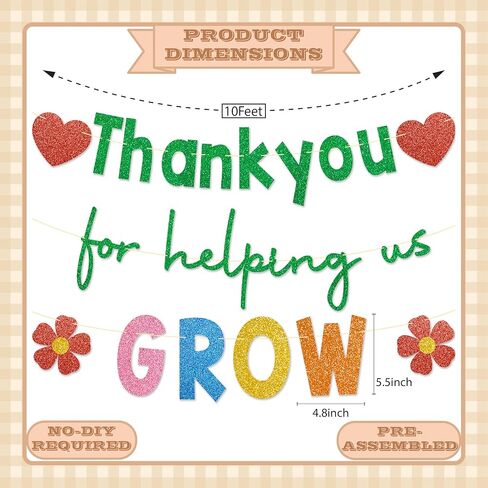 Thank You for Helping us Grow Banner, No DIY, Glitter Last Day of School Teacher Gifts, Teacher Appreciation Decorations, We Appreciate You Banner, Thank You Teacher Decorations in Saudi Arabia
