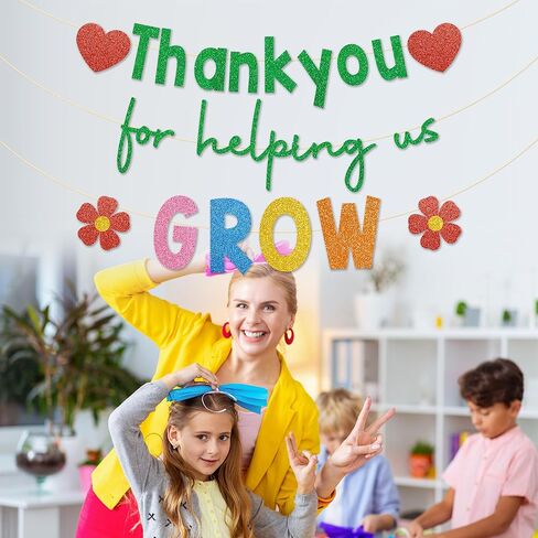 Thank You for Helping us Grow Banner, No DIY, Glitter Last Day of School Teacher Gifts, Teacher Appreciation Decorations, We Appreciate You Banner, Thank You Teacher Decorations in Saudi Arabia
