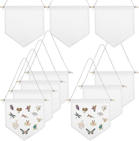 10 Pcs Canvas Banner Blank, 11.8" x 10.2" White Canvas Pennant Banners with Wooden Dowel Pin Display Banner for Enamel Pins Brooch Buttons Patches for Room Decor in Saudi Arabia