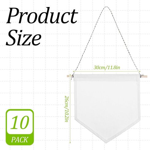 10 Pcs Canvas Banner Blank, 11.8" x 10.2" White Canvas Pennant Banners with Wooden Dowel Pin Display Banner for Enamel Pins Brooch Buttons Patches for Room Decor in Saudi Arabia