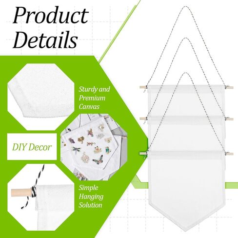 10 Pcs Canvas Banner Blank, 11.8" x 10.2" White Canvas Pennant Banners with Wooden Dowel Pin Display Banner for Enamel Pins Brooch Buttons Patches for Room Decor in Saudi Arabia