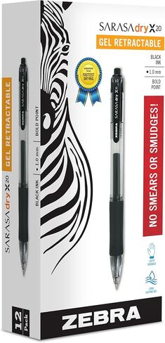 Zebra Pen Sarasa Dry X20 Retractable Gel Pen, Bold Point, 1.0mm, Black Ink, 12-Pack (Packaging May Vary) in Saudi Arabia
