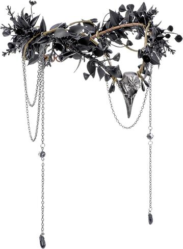 MOSTORY Black Raven Elf Crown - Flower Gothic Headpiece with Tassel for Women Witch Renaissance Renfaire Halloween Cosplay in Saudi Arabia