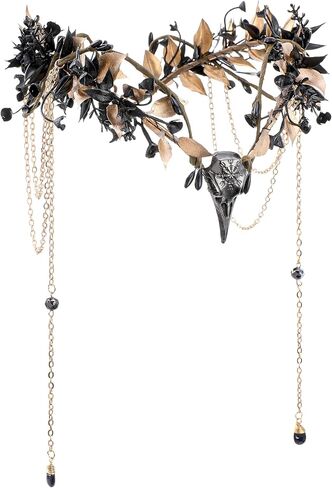 MOSTORY Black Raven Elf Crown - Flower Gothic Headpiece with Tassel for Women Witch Renaissance Renfaire Halloween Cosplay in Saudi Arabia